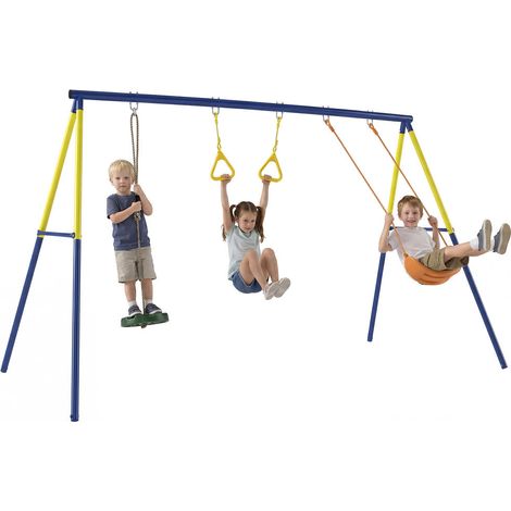 Portique Balançoire de Jardin 3 en 1 Aire de Jeux Enfant en Acier et PE Multicolore 285x160x181 cm 3-8 Ans (1/5)