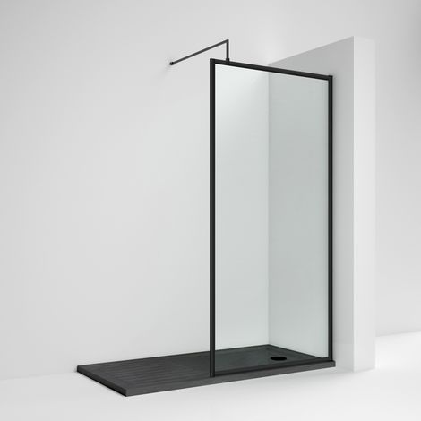 Nuie 1000mm x 1850mm Full Outer Frame Wetroom Shower Screen with Matt Black Support Bar - WRFBP1810 (1/4)