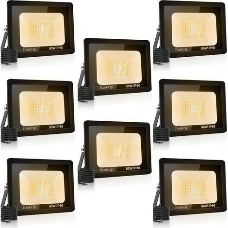 8PCS Projecteur LED Extérieur, 50W Spot LED Exterieur 5000LM 3500K Blanche Chaude Éclairage de Sécurité Extérieur IP66 Imperméable pour Garage Jardin Terrasse Parking