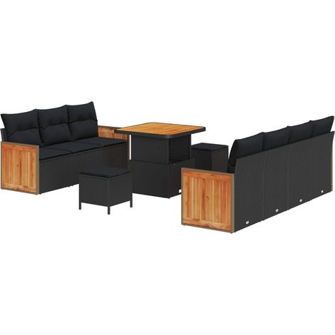 Maison Exclusive - Gartensofa-set mit Kissen 10 pcs Schwarz