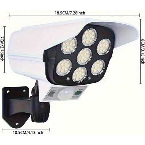 BelleRise - Lampe Solaire Murale 77 LED avec Détecteur de Mouvement – Design Caméra de Surveillance Simulée pour Éclairage Extérieur de Sécurité (1/5)