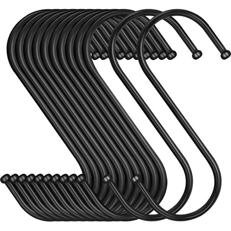 Lot de 12 crochets en forme de S - Noir - 9 cm - Pour suspendre des pots et des poêles - Pour la cuisine, la salle de bain, la chambre à coucher, le jardin (1/5)
