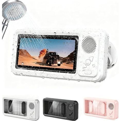 Support De Téléphone avec Haut-Parleur Support De Téléphone Mural Rotatif À 360°, Étanche Et Antibuée – Son De Douche pour Phone, pour Salle De Bain, Miroir Mural (1/5)