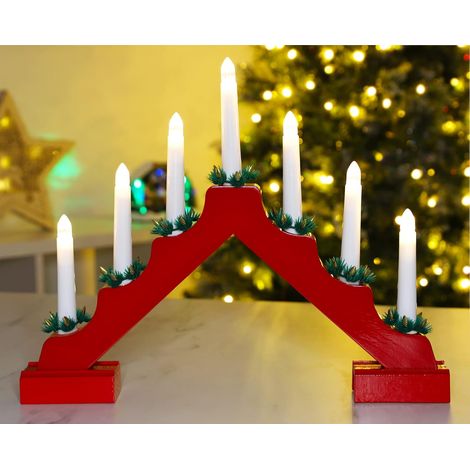 JSSEVN - Puente de madera roja con velas y luces LED cálidas - Funciona con pilas (1/5)