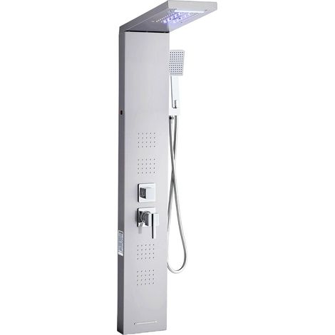 Colonne de douche 135 cm acier inoxydable avec pommeau pluie cascade éclairage LED robinet 5 fonctions et système de massage (1/5)