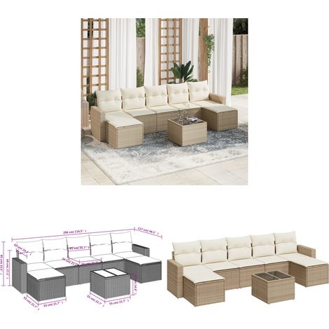 Salon de jardin avec coussins 8 pcs beige résine tressée - Ensemble Salon De Jardin - Meuble De Jardin - Canapé D'extérieur - Résine Tressée - Rotin Synthétique - Home & Living (1/2)