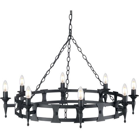 Elstead Saxon - Lustre à 8 ampoules au fini noir, E14