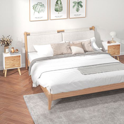 Chevet Table de Nuit Design scandinave 40L x 30l x 56H cm tiroirs Bois Massif pin MDF Blanc et hêtre Motif Graphique (1/5)