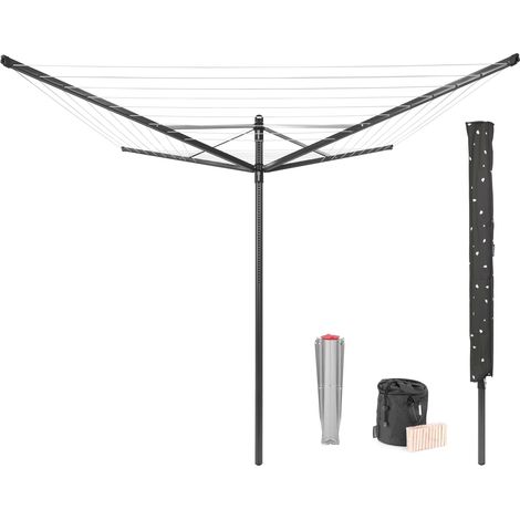 Séchoir Lift-O-Matic - Etendoir Linge Extérieur - Antidérapantes - Résistantes aux UV, 50 m - Rotation Fluide - Pratique - Douille en Métal à Planter dans Le Sol - Anthracite - ø 295 cm (1/5)