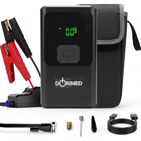 Booster de Batterie avec Compresseur Gonfleur I Démarreur de Batterie 12V Essence & Diesel I Compresseur d'air Gonfleur Pneus I Chargeur USB Rapide I Éclairage LED & SOS I Écran LCD (1/5)