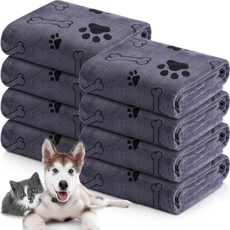 Lot de 4 serviettes pour chien en microfibre ultra-absorbante, douce et confortable (60 x 100 cm), idéales pour les chiens de toutes tailles. Couleur : gris. Convient aux chiens de toutes tailles. (1/5)