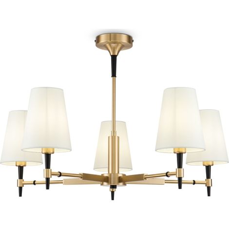 Lustre métal tissu E14 largeur 78 cm en laiton blanc plafonnier lustre moderne à 5 lampes (1/4)