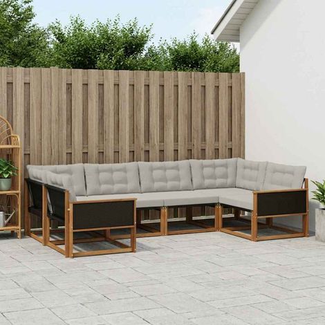 vidaXL Outdoor-Sofagarnitur mit Kissen 6 pcs Natürlich und Hellgrau (1/5)