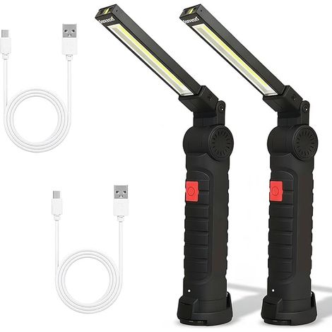Wiederaufladbare LED-Arbeitsleuchte (2-teilig), wiederaufladbare COB-LED-Arbeitsleuchte, Werkstattlampe mit Magnet und Haken, 5 Modi für Garage, Camping, Notfälle usw., Geschenkidee für Männer (1/5)