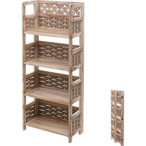 [NON UTILIZZATO] Scaffale libreria pieghevole 4x ripiani HHG-660 legno polyrattan marrone