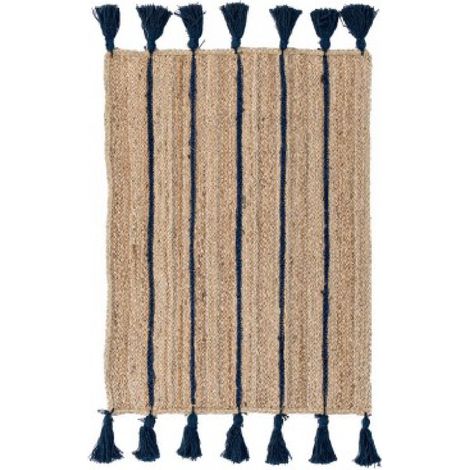Tappeti jalaja naturale con frangia -Blu (1/4)