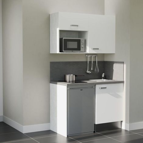 Kitchenette K07L-PT - 120 cm - plan stratifié, évier inox, électroménager inclus (1/5)