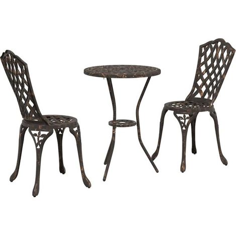 Ensemble de Table et Chaises de Jardin 3 Pièces, Aluminium Couleur Bronze (1/5)