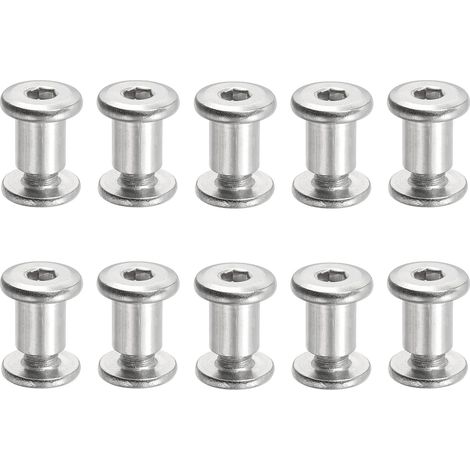 Vis Chicago Hexagonales, 10 Ensembles Vis de Fixation M6 x 10 mm Écrous de Boulon à Tête Hexagonale pour Scrapbooking, Ceinture, Album Photo, Réparation de Meubles, Argenté (1/5)