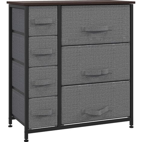Armoire de rangement avec 7 tiroirs pliables en tissu, structure métallique aspect bois, grise, 63,5 x 30 x 71 cm (1/5)