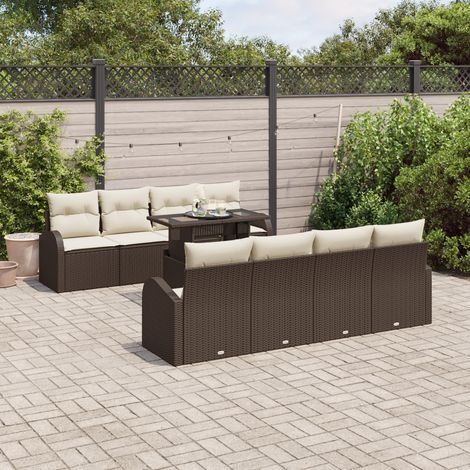 Garden Sofa Set 9 pcs Brown Poly Rattan vidaXL (1/5)