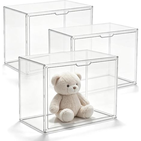 Lot de 3 boîtes à chaussures empilables en plastique transparent avec fermeture magnétique - 36 x 27 x 22 cm - Rangement anti-poussière - Idéal pour figurines, livres, cosmétiques, chaussures, sacs à (1/5)