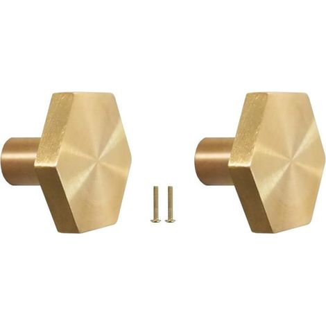 Möbelknöpfe aus massivem Messing, goldene Schubladengriffe, Schubladenknöpfe, Schrankknöpfe, sechseckige Möbelknöpfe mit Schrauben für Küchenschränke, Kommoden und Kleiderschränke, 27 mm (1/5)