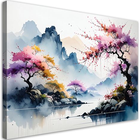 Cuadro en Lienzo Paisaje japonés: río montañas naturaleza 30x20 (1/5)