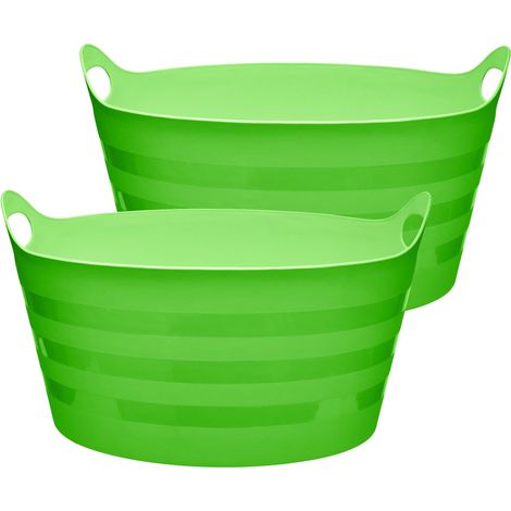 Garronda Lot de 2 seaux flexibles en polypropylène 15 L bacs universels usage maison jardin garage atelier coffre rangement transport poignées intégrées robustes GD-0183, Vert