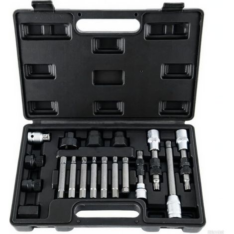 Set di 18 chiavi a bussola per puleggia alternatore, attrezzo per puleggia alternatore da 1/2", chiave per puleggia ruota libera alternatore con 33 denti, estrattore per la rimozione dell'alternatore  (1/5)