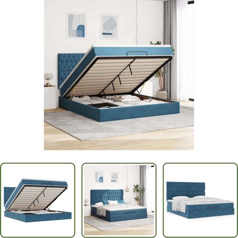 vidaXL Cadre de lit - Cadre de lit ottoman avec matelas bleu foncé 160x200 cm velours (1/5)