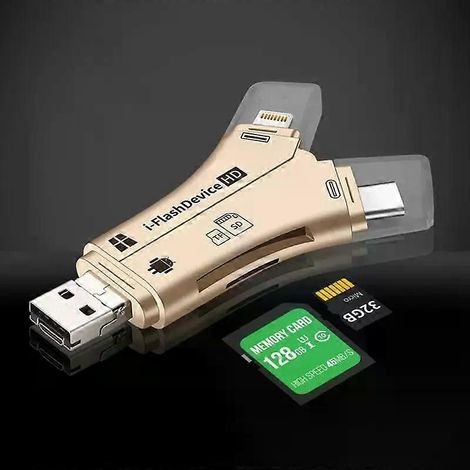 4-in-1-Multifunktions-Speicherkartenleser mit 20 USB-, IF-/SD-Karten-, Typ-C- und Micro-USB-Anschlüssen, LED-SIM-Kartenleser mit OTG-Funktion für iOS und Android (1/4)