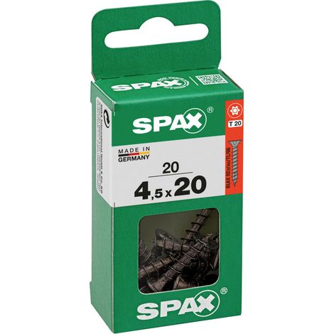 SPAX Universalschraube, 4,5 x 20, Vollgewinde, Senkkopf, T-STAR plus T20, 4-CUT, Schwarz verzinkt, 20 Stück - 4191040450201 (1/3)