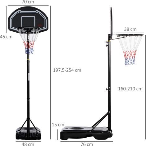Basketballkorb Outdoor für Jugendliche, 160-210 cm Höhenverstellbarer Basketballständer mit Rollen (1/5)