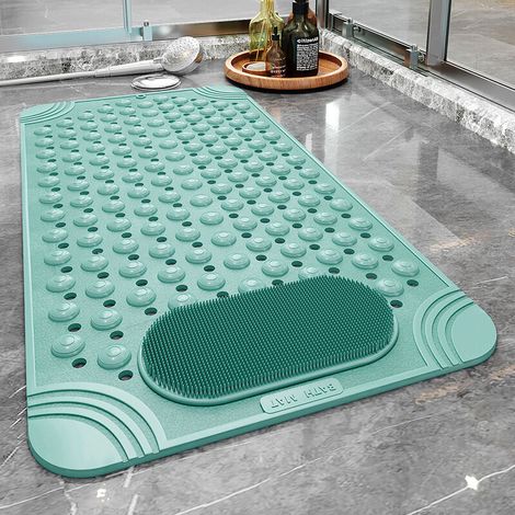 Tappetino per doccia e vasca da bagno 70 × 36 cm, tappetino in gomma antiscivolo per doccia, vasca da bagno, con fori di drenaggio e ventose - Crezuo