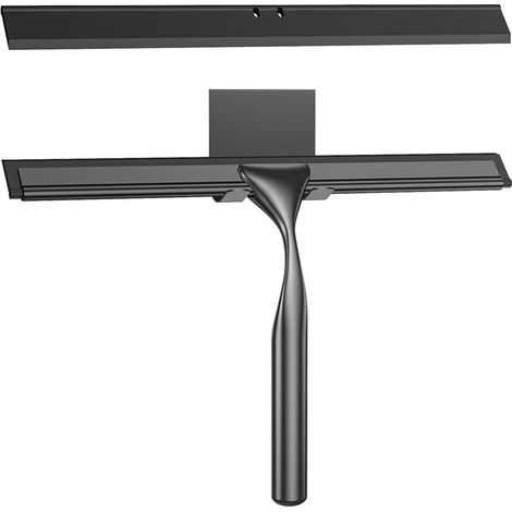 Raclette Douche en Acier INOX, 25.5cm Raclette de Douche avec Crochet, Remplaçable Silicone Raclette Salle de Bain Douche pour Vitre, Miroir, Carrelage, Cuisine, Noir