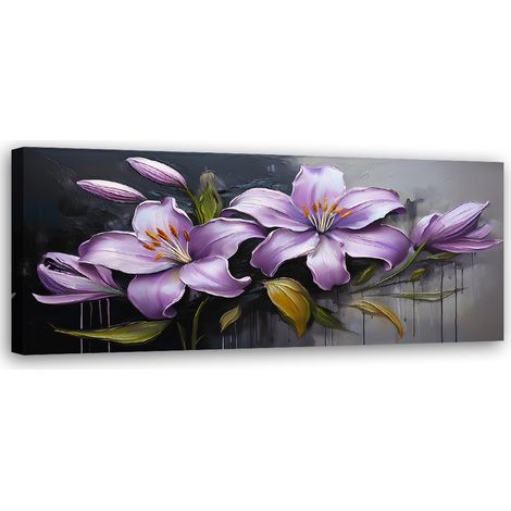 Tableau déco Fleurs de lys peintes en violet 90x30 (1/5)
