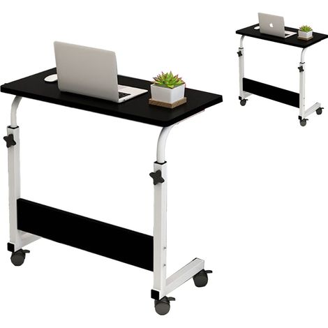 Table de chevet relevable 60 x 40 cm, structure en métal en forme de C, support mobile pour ordinateur portable, idéale pour la maison ou le canapé (noir). (1/5)