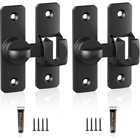 2 Paires Verrou Porte Coulissante, Fermeture Porte 90°/180°, Loquet Porte Coulissante Noir, avec Vis et Colle Sans Clou, pour Salle de Bain, Balcon, Chambre à Coucher (1/5)