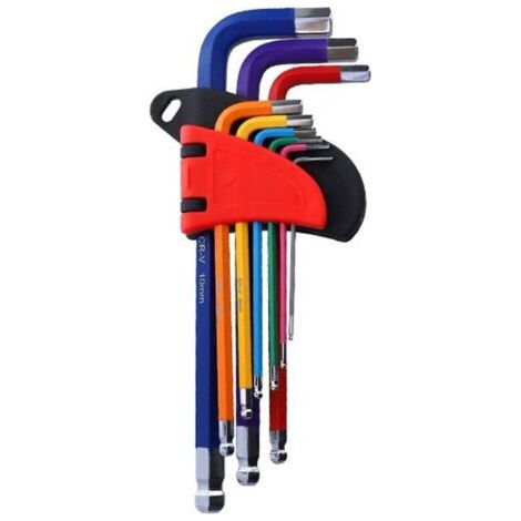 Jeu de clés Allen à tête sphérique, 9 tailles différentes, clés universelles multicolores, clé en L, acier au chrome-vanadium, kit de clés hexagonales métriques (1/5)