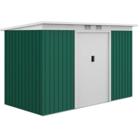 Caseta de jardín de acero verde oscuro 280 x 130 x 172 cm con puerta corredera y ventilación (1/5)