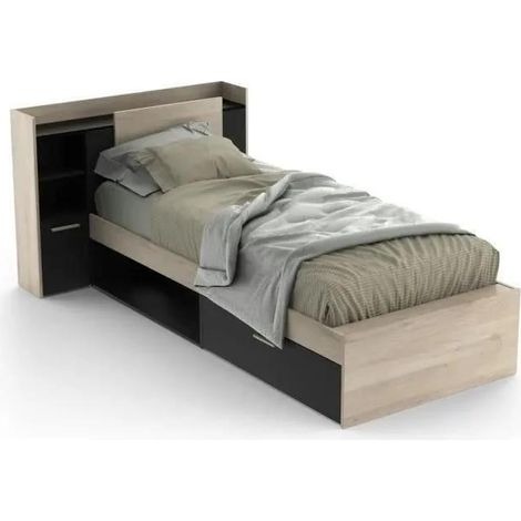 Demeyere Modulares Bett in Schwarz und Naturholz mit Stauraum