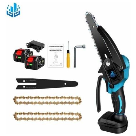 Tronçonneuse à batterie Scie à chaîne électroportative 800W , Mini tronçonneuse électrique sans fil 6 pouces pour Makita 18V - Vitesse réglable pour la coupe du bois - Bleu avec 2 batteries