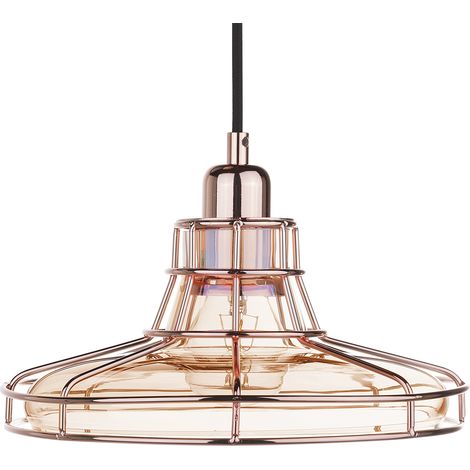 Lámpara colgante de vidrio ámbar 117 varillas cobre pantalla doble moderna Torre