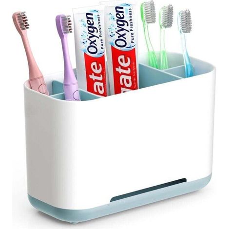 Porta spazzolino rimovibile, porta spazzolino elettrico con 2 scomparti e fori di scarico, porta dentifricio antiscivolo (blu)