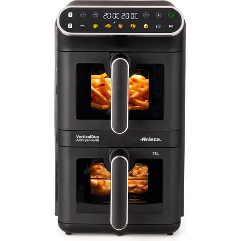 Ariete 4640 Air Fryer Vertical Duo - Vertikale Doppel-Fritteuse, 11 l, 2460 W, 6 Programme, Sync- und Dual-Funktionen, bis zu 200 °C, Schwarz