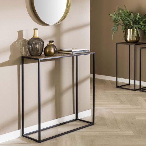M&S – Console en métal bronze antique 75x25x75 cm – Plateau rectangulaire – Design vintage et industriel – Fabrication robuste
