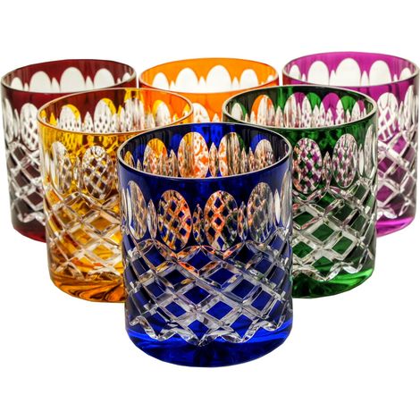 Vasos de whisky de cristal colorido MaRika de 280 ml con rejilla color oliva (1/5)