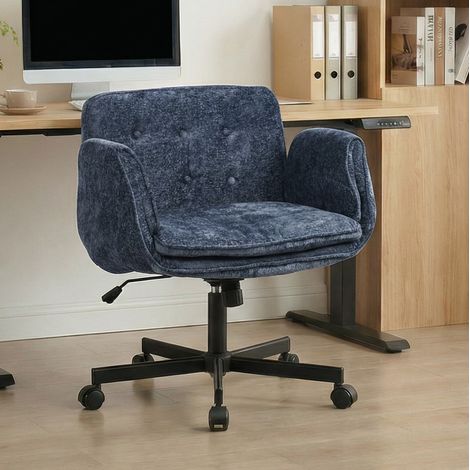 Silla de escritorio giratoria con reposabrazos ajustables, asiento de espuma viscoelástica, tejido azul (1/5)