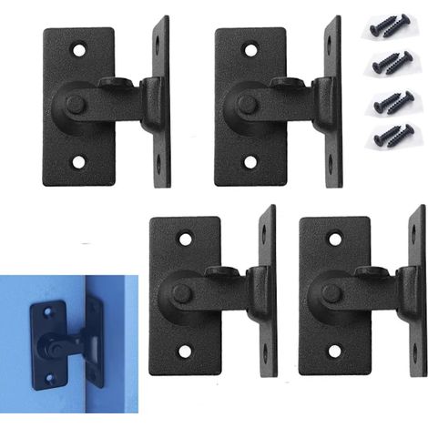 Ensemble de quatre pièces - Serrure de porte en acier inoxydable - Serrure de porte à piston - Serrure de porte coulissante à 90 degrés (noire) (1/5)
